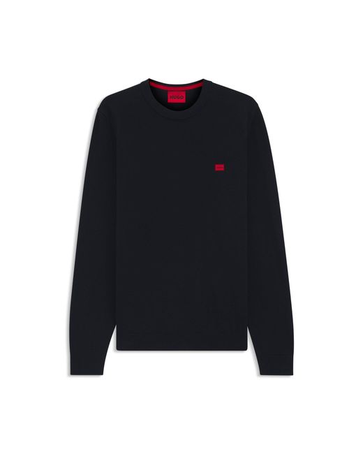 HUGO Blue Cotton Sweater With Logo Label for men