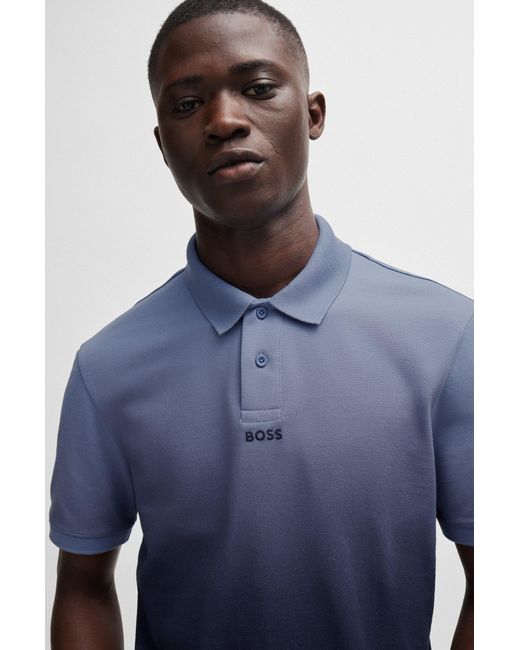 Boss Blue Cotton-piqué Polo Shirt With Dip-dye Finish for men