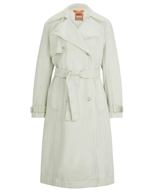 Boss White Oversized-fit Trench Coat In Water-repellent Cotton