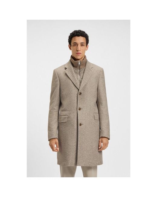 Boss Brown Slim-Fit Coat With Detachable Inner for men