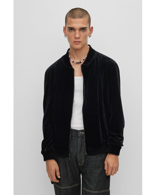 HUGO Black Slim-fit Zip-up Jacket In Jersey Velvet for men