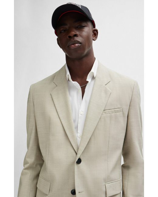 HUGO Natural Regular-fit Suit In Patterned Linen-look Cloth for men