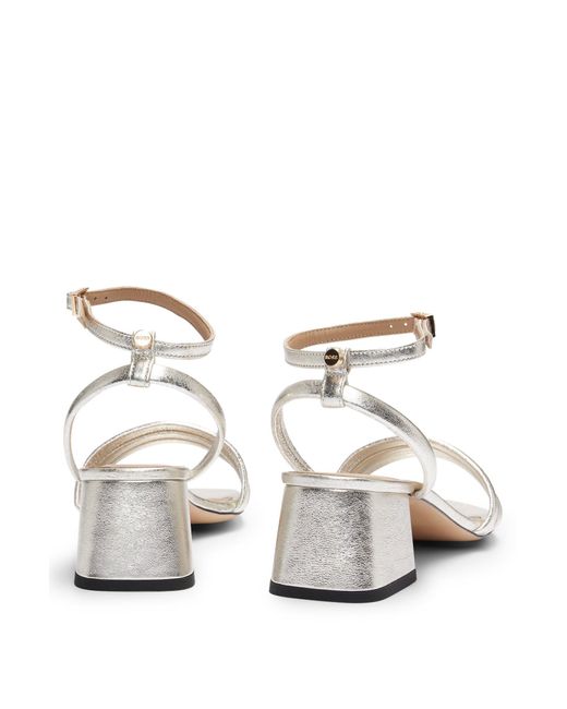 Boss White Metallic-leather Sandals With Padded Strap And 5cm Heel