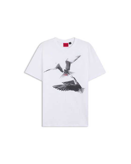 HUGO White Cotton-Jersey T-Shirt With Animal Artwork for men