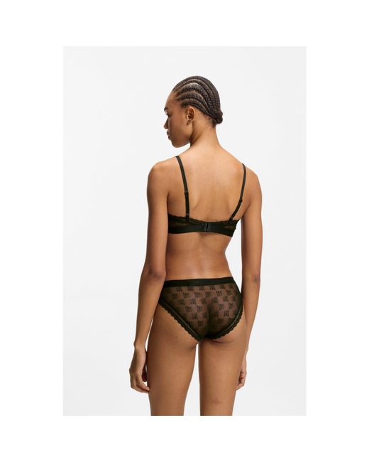 HUGO Black Lace Briefs With Branded Waistband