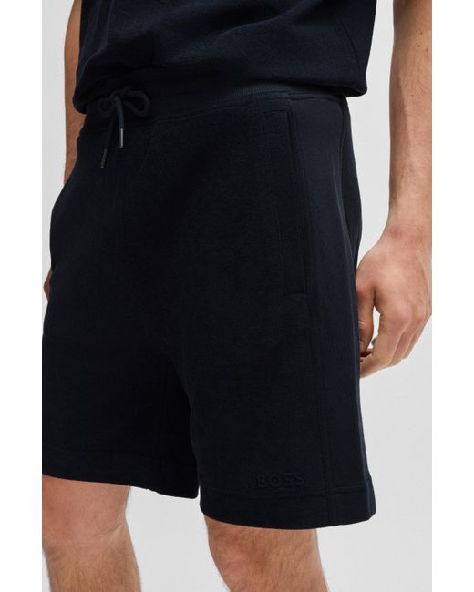 Boss Regular-Fit Shorts aus Baumwoll-Frottee mit Logo-Stickerei in Blue für Herren
