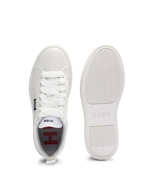 HUGO White Cupsole Trainers In Faux Leather With Logo Flag