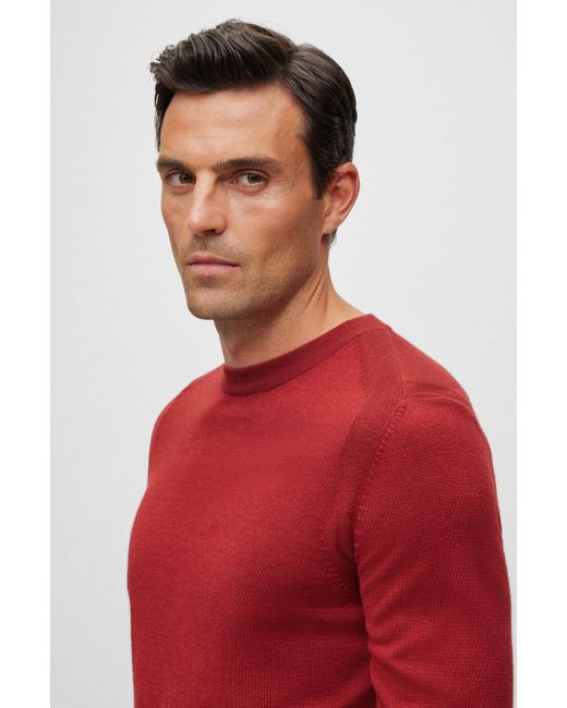 BOSS by HUGO BOSS Regularfit Sweater In Wool, Silk And Cashmere in Red