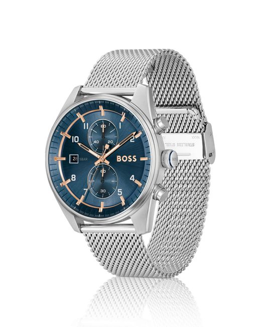 Montre chronographe avec cadran bleu et bracelet en maille milanaise Boss pour homme en coloris Blue