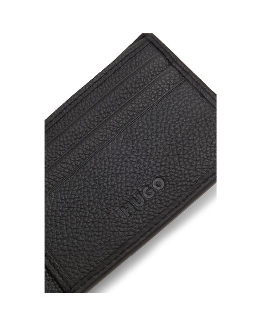 HUGO Black Leather Wallet With Stacked Logo for men