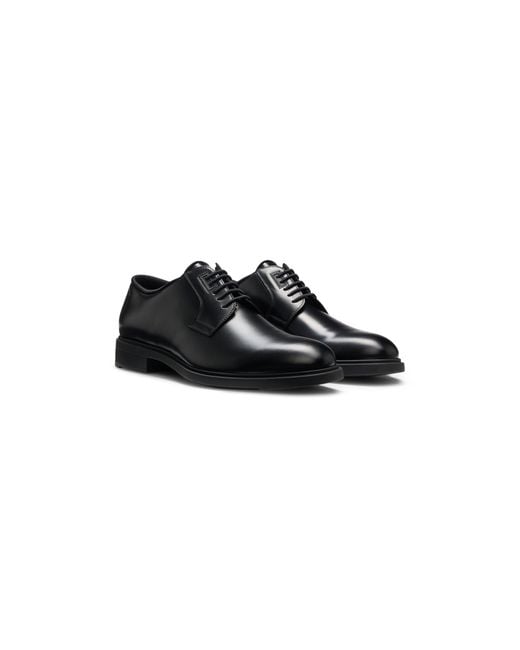 Boss Black Italian-Made Leather Derby Shoes With Piped Trims for men