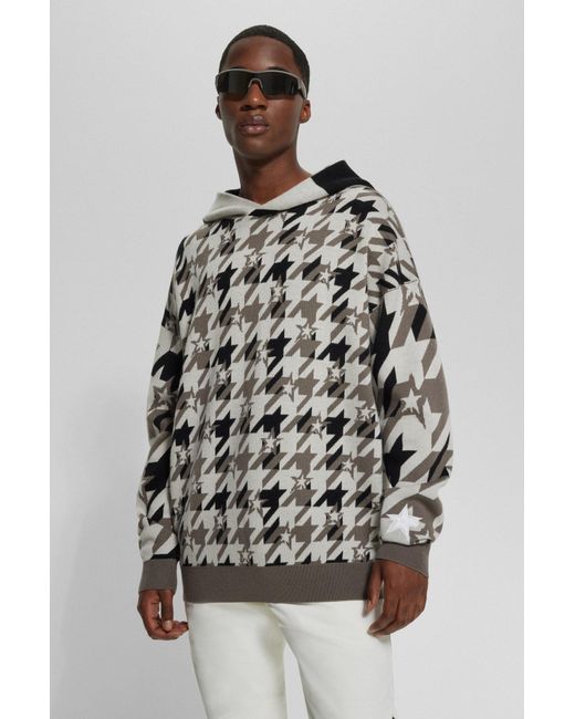 Boss Natural X Perfect Moment Knitted-wool Hoodie With Houndstooth Pattern for men