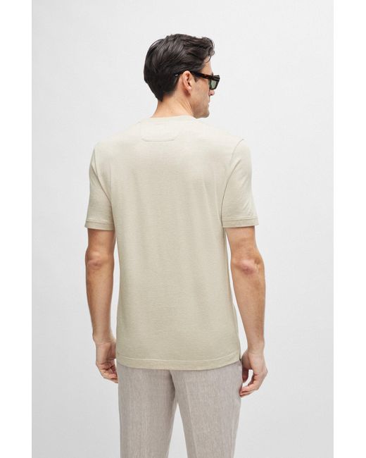 Boss Natural Cotton-silk Regular-fit T-shirt With Mixed Structures for men