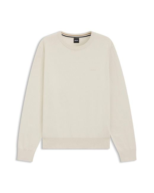 Boss Pullover Aus Baumwolle Mit Logo-Stickerei in Natural für Herren