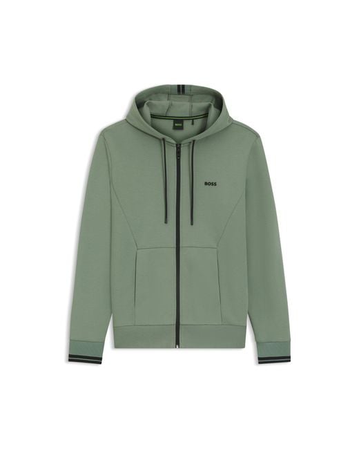 Boss Green Cotton-Blend Zip-Up Hoodie With Stripe Details for men