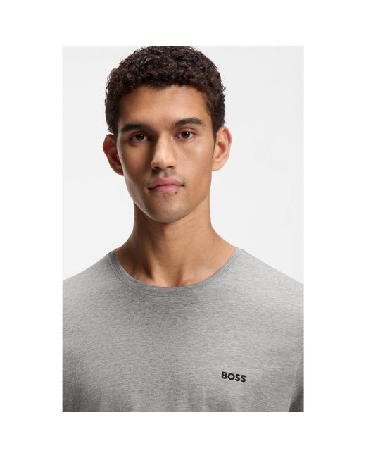 Boss Gray Stretch-Cotton T-Shirt With Embroidered Logo for men