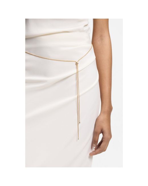 HUGO White Pencil Skirt With-Tone Chain Belt