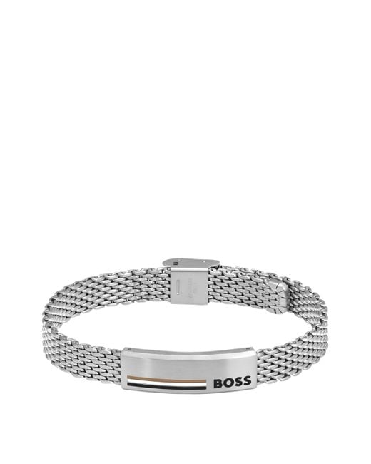 Boss Mesh-Armband aus Edelstahl mit Signature-Plakette in Gray für Herren