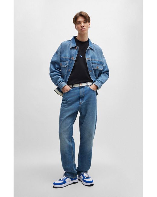 HUGO Mid-blue Denim Jeans With Logo-tape Waist for men