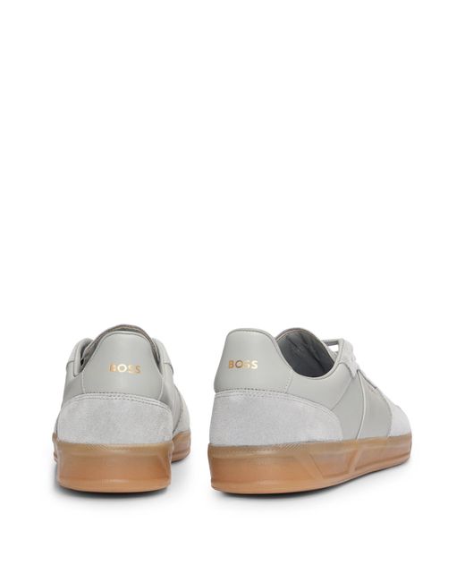 Boss White Leather-suede Trainers With Foil-print Branding for men
