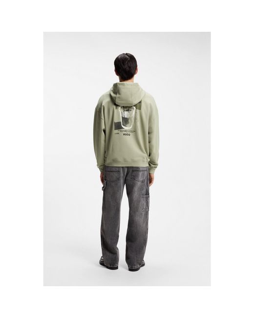 HUGO Green Cotton-Terry Hoodie With Logo Graphic for men