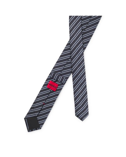 HUGO Blue Silk Tie With Diagonal Stripes for men