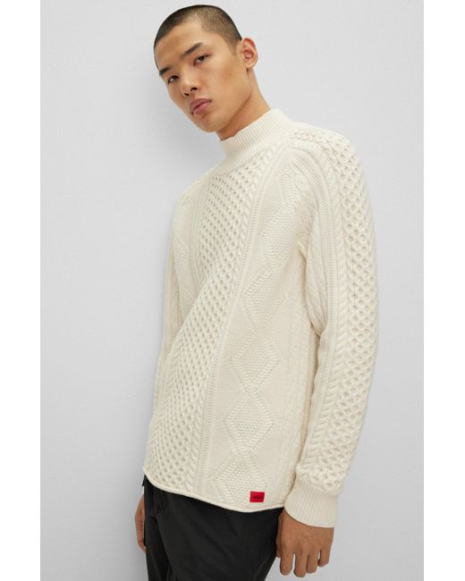 HUGO Oversized-fit Cable-knit Sweater In A Wool Blend in White for Men |  Lyst Australia