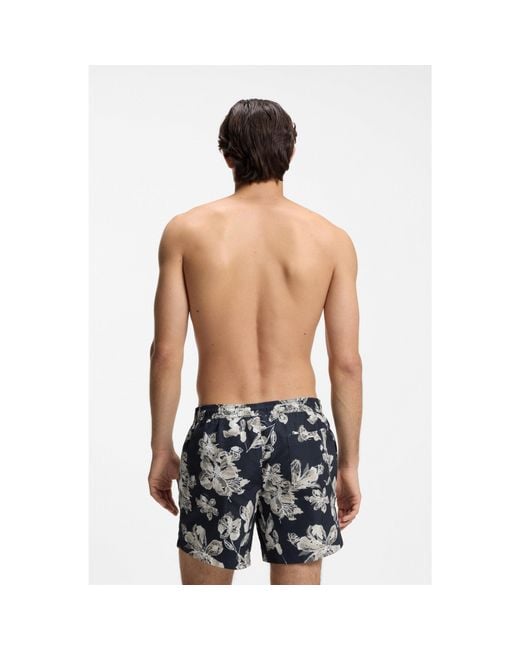 Boss Blue Quick-Dry Swim Shorts With All-Over Print for men