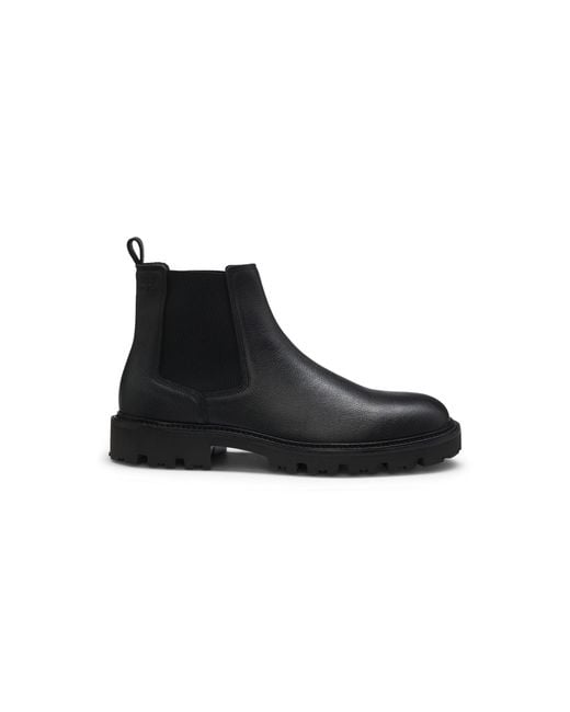 Boss Black Grained Leather Boots With Elasticated Side Panels for men