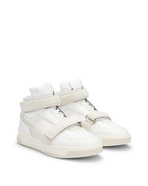 Boss White NAOMI x Hightop Sneakers aus Leder mit Klettverschlussriemen