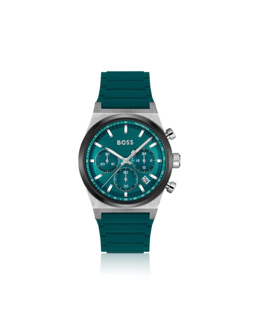 Boss Green Silicone-Strap Chronograph Watch With Dial for men