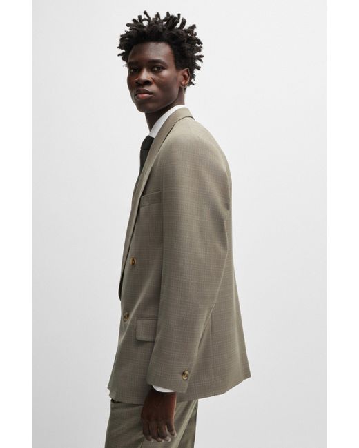 Boss Natural Relaxed-fit Jacket In Checked Virgin-wool Serge for men