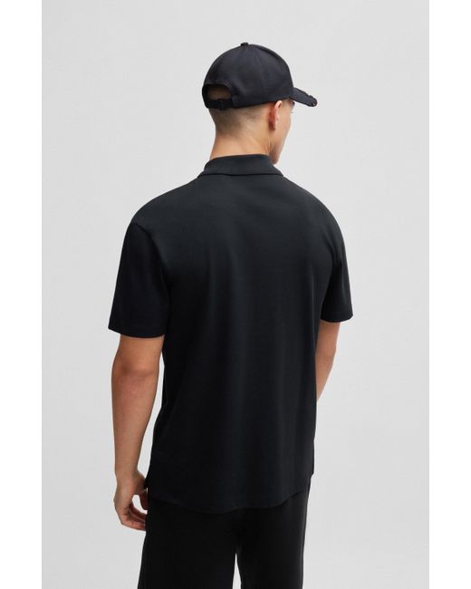 HUGO Black Interlock-cotton Polo Shirt With Stacked-logo Trim for men