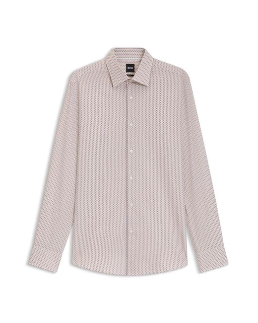 Boss Slim-Fit Hemd Aus Bedrucktem Baumwoll-Twill in Pink für Herren