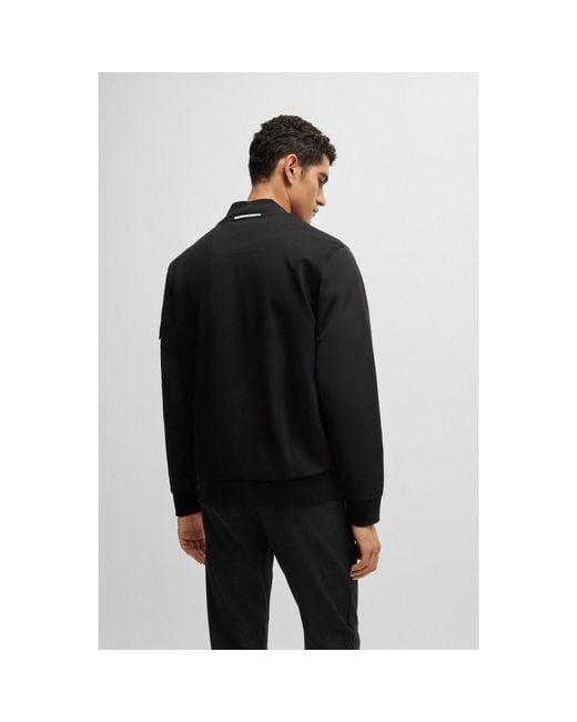 Boss Black Cotton-Blend Zip-Up Sweatshirt With Signature-Stripe Detail for men