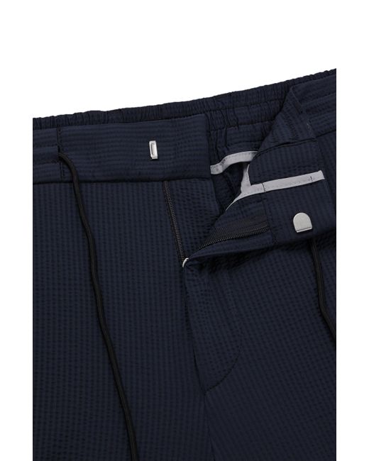 Boss Blue Slim-fit Trousers In Performance-stretch Seersucker for men