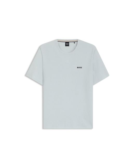 Boss Blue Cotton-Blend Pyjama T-Shirt With Embroidered Logo for men