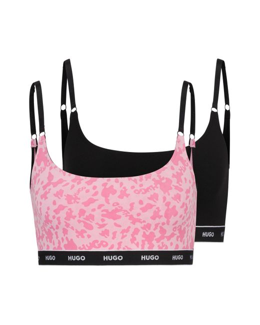 HUGO Pink Two-pack Of Stretch-cotton Bralettes With Logo Underbands
