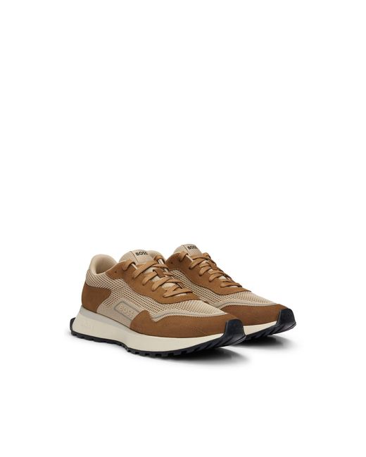 Boss Brown Mixed-material Trainers With Suede And Faux Leather for men