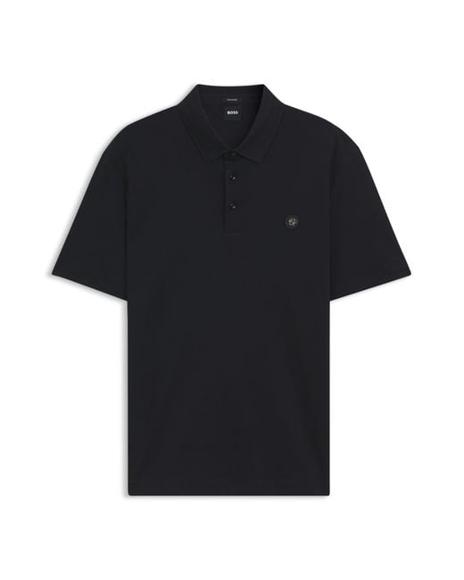 Boss Polo Van Gemerceriseerde Katoen Met Double B-Monogram in het Black voor heren
