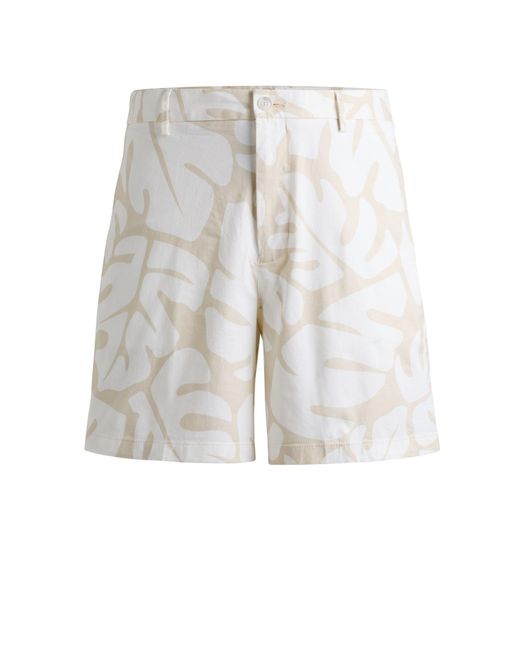 Boss Natural Regular-fit Shorts In Printed Stretch-cotton Twill for men