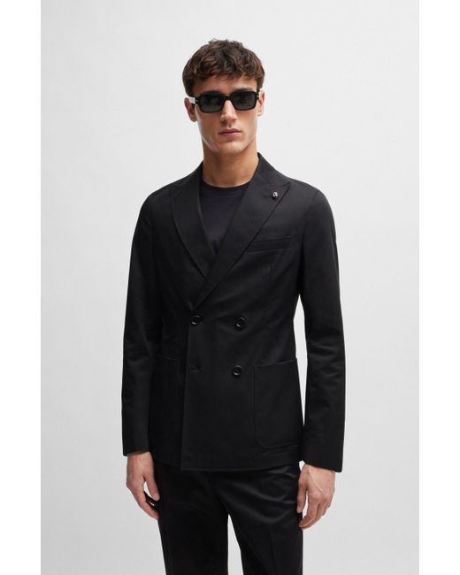Boss Black Slim-fit Double-breasted Jacket In Stretch Cotton for men
