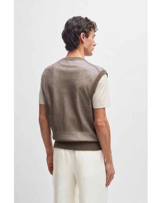 Boss Brown Regular-fit Sleeveless Sweater In A Translucent Knit for men