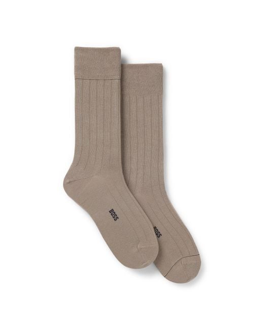 Boss Gray Two-Pack Of Ribbed Socks With Signature-Stripe Details for men