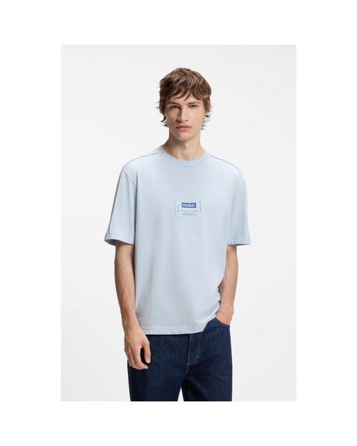 HUGO Blue Cotton-Jersey T-Shirt With Workwear Logo Label for men
