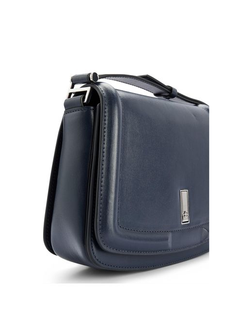 Boss Blue Leather Saddle Bag With Signature Hardware And Monogram