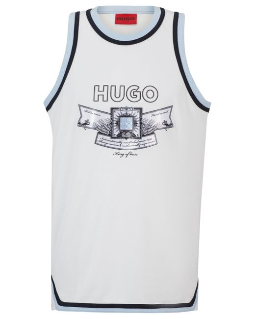Débardeur en mesh avec logo artistique de la nouvelle saison HUGO pour homme en coloris White