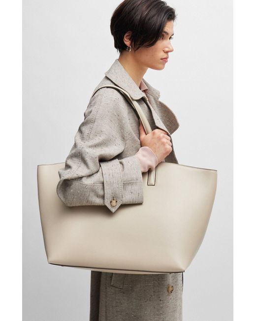 Boss Natural Leather Shopper Bag With Signature Hardware