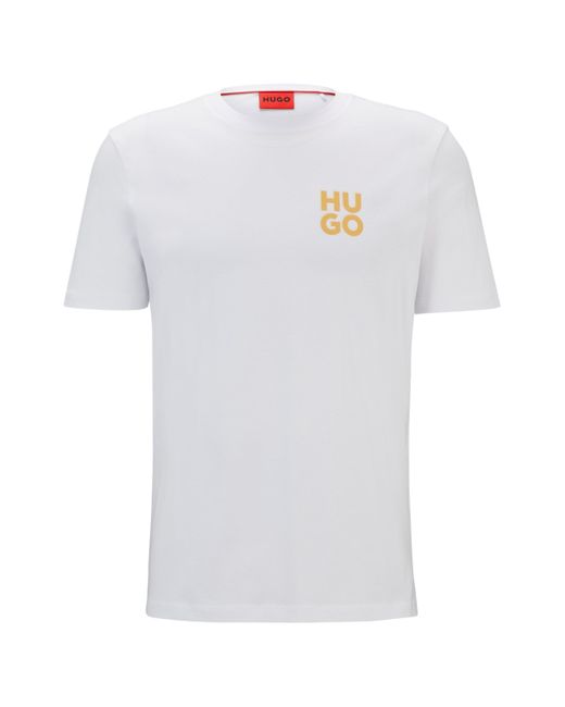 HUGO T-shirt Van Katoenen Jersey Met Tweedelige Logoprint in het White voor heren