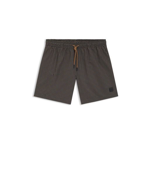 Boss Gray Printed Swim Shorts With Logo Badge for men
